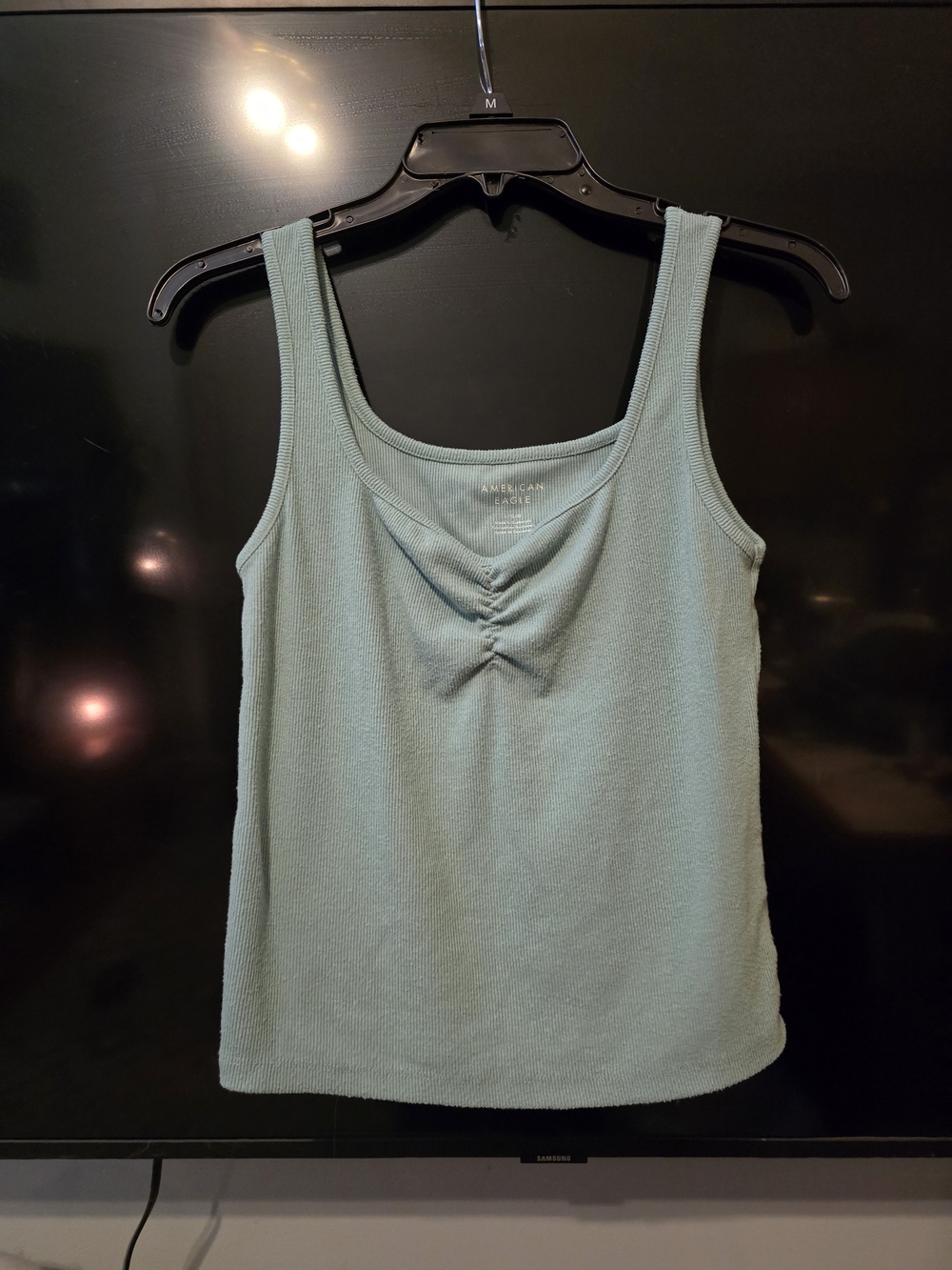 American Eagle Outfitters Sage Green Ruched Scoop Tank